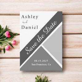 シックエレガントな白黒グレーモダン結婚ズ セーブザデート