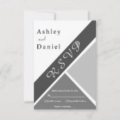 シックエレガントな白黒グレーモダン結婚ズ 出欠カード (正面)