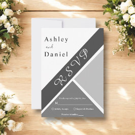シックエレガントな白黒グレーモダン結婚ズ 出欠カード