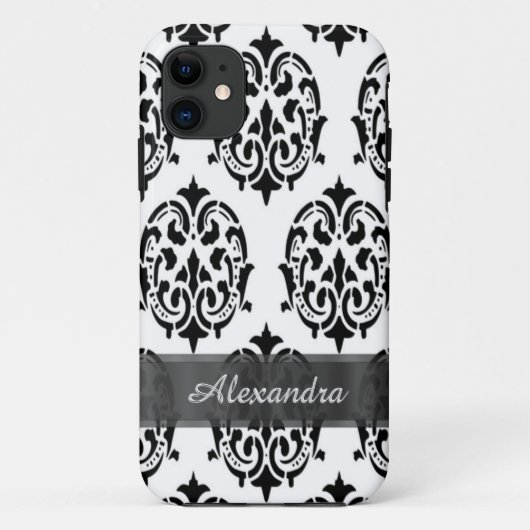 シックエレガントな白黒ダマパーソナライズされたスク Case-Mate iPhoneケース (裏面)