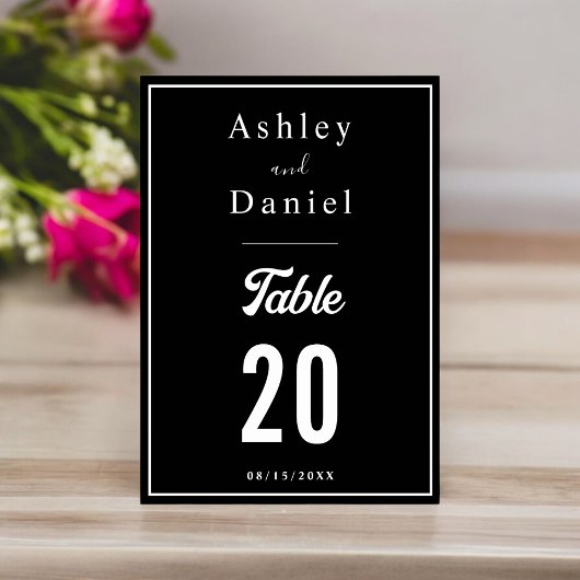 シックエレガントな白黒ミニマル結婚の テーブルナンバー