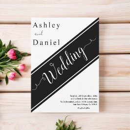 シックエレガントな白黒モダン結婚の 招待状