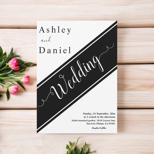 シックエレガントな白黒モダン結婚の 招待状