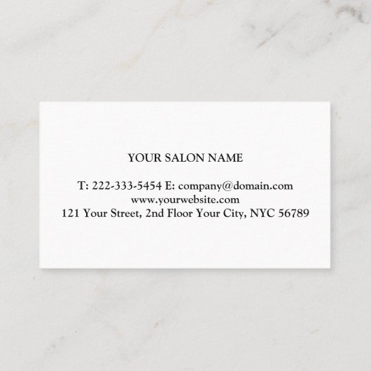 シックエレガントな白黒美容師ハサミ 名刺 (裏面)