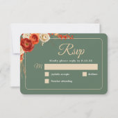 シックエレガントな秋のオレンジのセージフローラ結婚 出欠カード (正面)