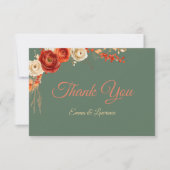 シックエレガントな秋オレンジのセージ結婚花 サンキューカード (正面)