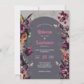 シックエレガントな花グレー結婚式招待状 招待状 (正面)