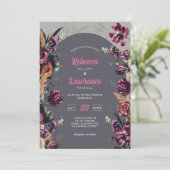 シックエレガントな花グレー結婚式招待状 招待状 (スタンド正面)