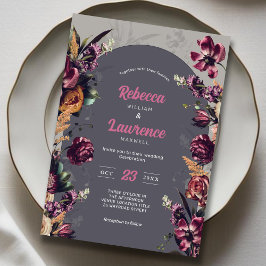 シックエレガントな花グレー結婚式招待状 招待状