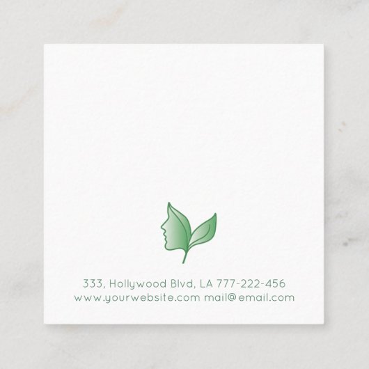 シックエレガントな落ち着いた女の子の顔離れウェルネス スクエア名刺 (裏面)