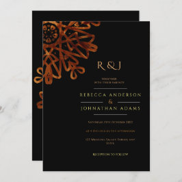 シックエレガントな装飾ブラックと金ゴールド結婚ズ 招待状