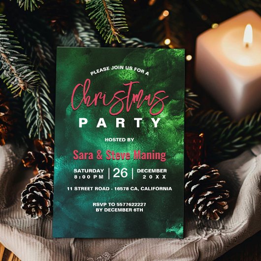 シックエレガントな赤い緑の大理石アートクリスマス 招待状