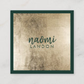 シックエレガントな金ゴールドとダークグリーンのミニマモダンリスト スクエア名刺 (正面)