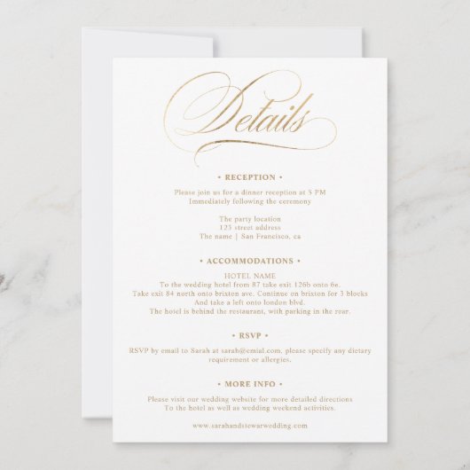 シックエレガントな金ゴールドを一つの書道に収め結婚る 招待状 (裏面)