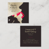 シックエレガントな金ゴールドフォイル赤い唇の口紅メイク スクエア名刺 (正面/裏面)