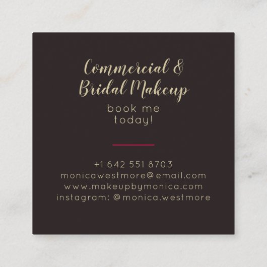 シックエレガントな金ゴールドフォイル赤い唇の口紅メイク スクエア名刺 (裏面)