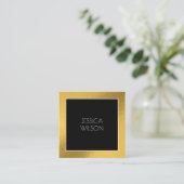 シックエレガントな金ゴールドフレームブラック名刺 スクエア名刺 (スタンド正面)