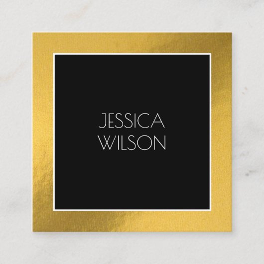 シックエレガントな金ゴールドフレームブラック名刺 スクエア名刺 (正面)