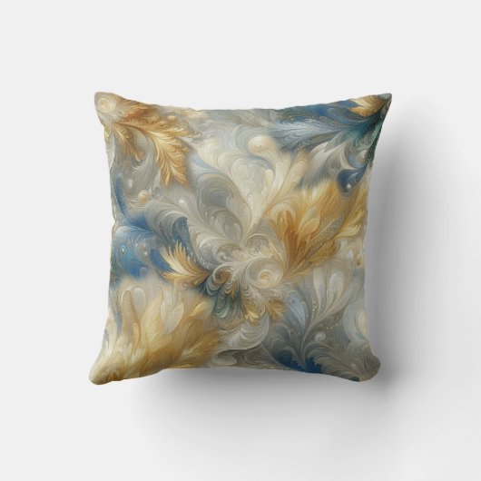 シックエレガントな金ゴールド、シルバー、ブルー、イエローの渦巻き クッション (裏面)
