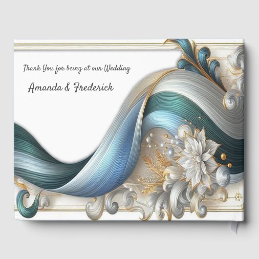 シックエレガントな金ゴールド、シルバー、ブルー、イエローの渦巻き ゲストブック (裏面)