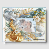 シックエレガントな金ゴールド、シルバー、ブルー、イエローの渦巻き ゲストブック (正面)