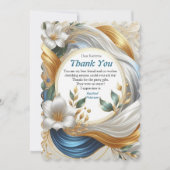 シックエレガントな金ゴールド、シルバー、ブルー、イエローの渦巻き サンキューカード (正面)