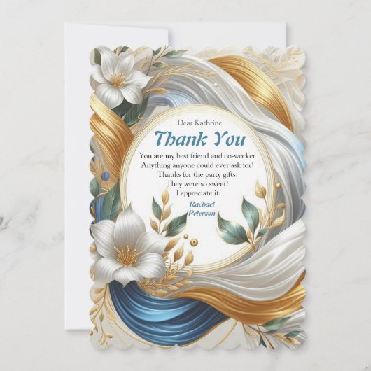シックエレガントな金ゴールド、シルバー、ブルー、イエローの渦巻き サンキューカード (正面)