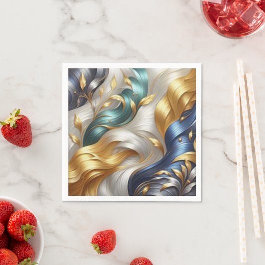 シックエレガントな金ゴールド、シルバー、ブルー、イエローの渦巻き スタンダードカクテルナプキン (インサイチュ)