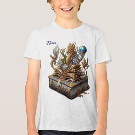 シックエレガントな金ゴールド、シルバー、ブルー、イエローの渦巻き トライブレンドTシャツ (正面)