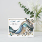 シックエレガントな金ゴールド、シルバー、ブルー、イエローの渦巻き ポストカード (スタンド正面)