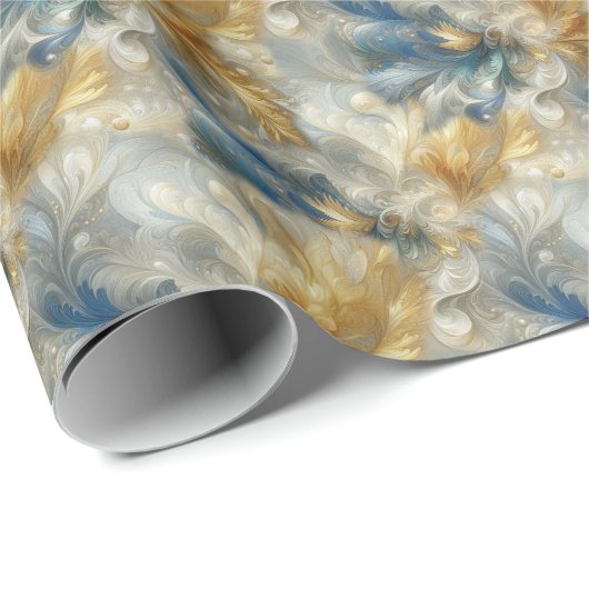 シックエレガントな金ゴールド、シルバー、ブルー、イエローの渦巻き ラッピングペーパー (ロールコーナー)