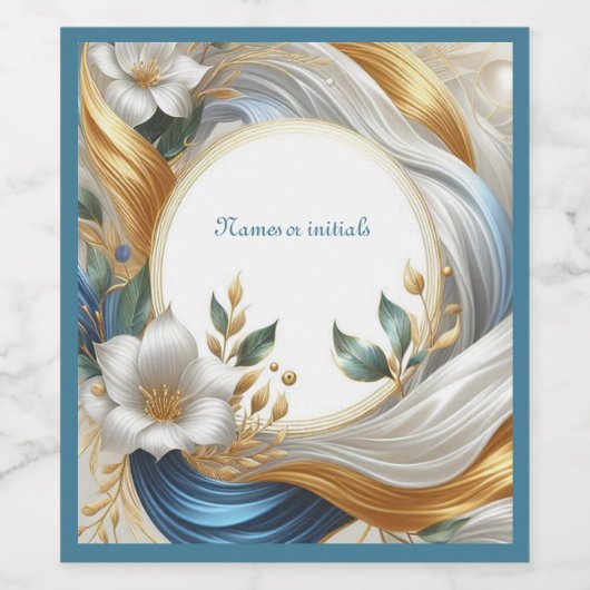 シックエレガントな金ゴールド、シルバー、ブルー、イエローの渦巻き ワインラベル (シングルラベル)