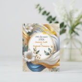 シックエレガントな金ゴールド、シルバー、ブルー、イエローの渦巻き 案内状 (スタンド正面)