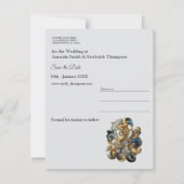 シックエレガントな金ゴールド、シルバー、ブルー、イエローの渦巻き 案内状 (裏面)