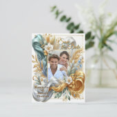 シックエレガントな金ゴールド、シルバー、ブルー、イエローの渦巻き 案内状 (スタンド正面)