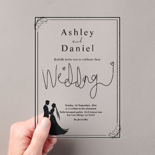 シックエレガントな黒と白のロマンチック結婚ズ アクリル招待状 (インサイチュ (ポータブル))