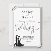 シックエレガントな黒と白のロマンチック結婚ズ 招待状 (正面)