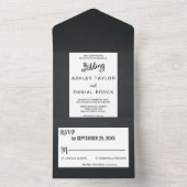 シックエレガントな黒と白の素朴なファンシー オールインワン招待状 (内側)