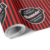 シックエレガントな黒と赤のポップコーンのパタストライプのーン ラッピングペーパー (ロールコーナー)