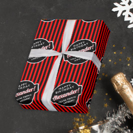 シックエレガントな黒と赤のポップコーンのパタストライプのーン ラッピングペーパー