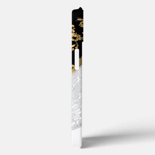 シックエレガントな黒と金ゴールドのきらきら光る白いレース Case-Mate iPhoneケース (裏面 / 右)