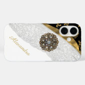 シックエレガントな黒と金ゴールドのきらきら光る白いレース Case-Mate iPhoneケース (裏面 (横))