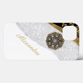 シックエレガントな黒と金ゴールドのきらきら光る白いレース Case-Mate iPhoneケース (裏面 (横))