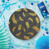 シックエレガントな黒と金ゴールドの羽毛パターン ペーパープレート (パーティー)