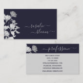 シックエレガントの花の模様(濃いネイビーブルー) 名刺 (正面/裏面)