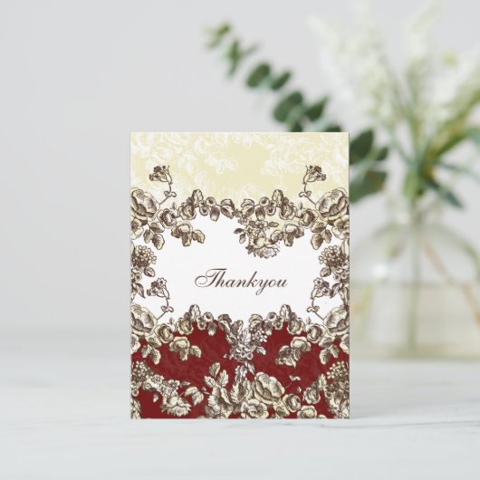 シックエレガントアイボリーレッドヴィンテージ結婚フローラ ポストカード (スタンド正面)