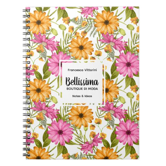 シックエレガントイエローモダンピンクフローラ事業 ノートブック (正面)