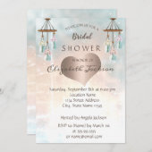 シックエレガントウインドチャイム、ハートブライダルシャワー 招待状 (正面/裏面)