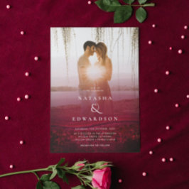 シックエレガントウェーブブルゴーニュ抽象芸術フォト結婚ズ 招待状