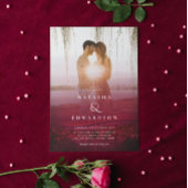 シックエレガントウェーブブルゴーニュ抽象芸術フォト結婚ズ 招待状